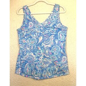 Lilly Pulitzer Tank Top Womens Small Blue Paisley Cotton Beach Coastal Vacation